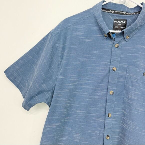 Kavu Blue Mottled Button Up Short Sleeve Casual Performance Shirt - Picture 3 of 15